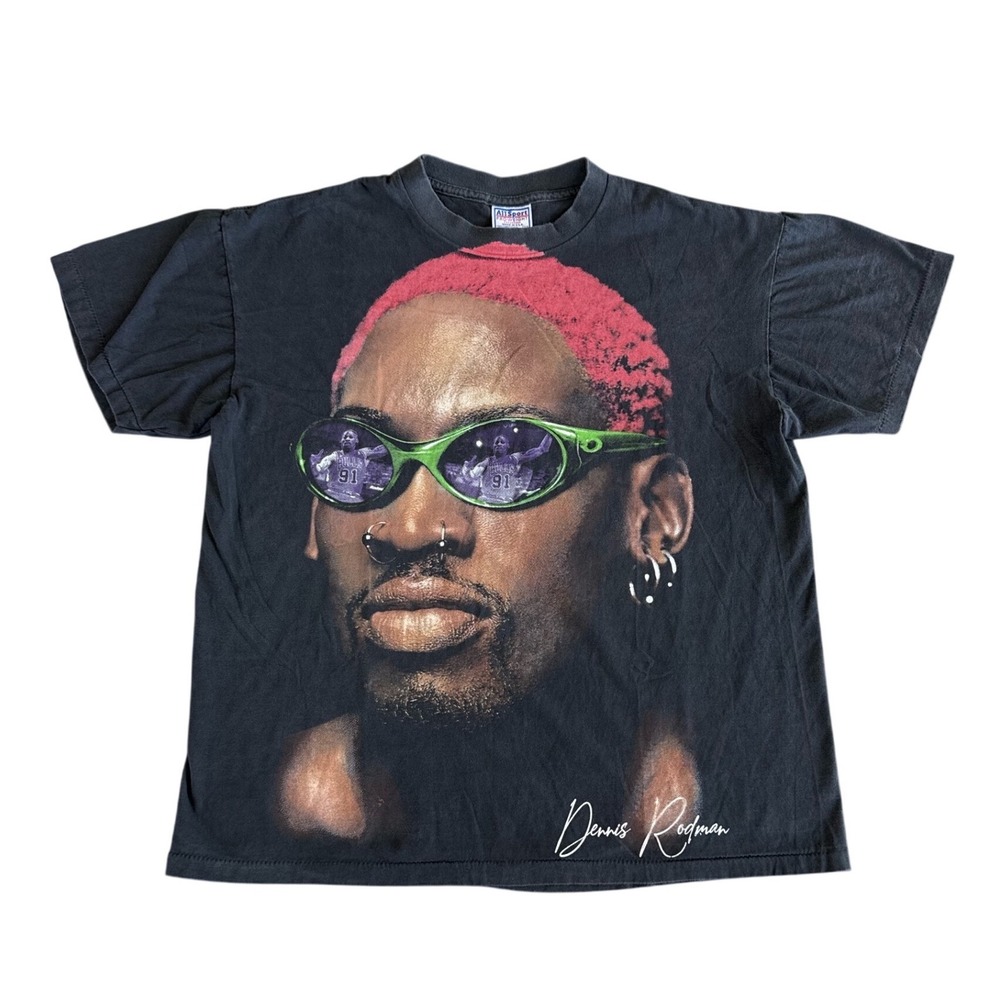 Dennis Rodman Just For Rodman T-Shirt Size L Black Chicago Bulls NBA REPRINT